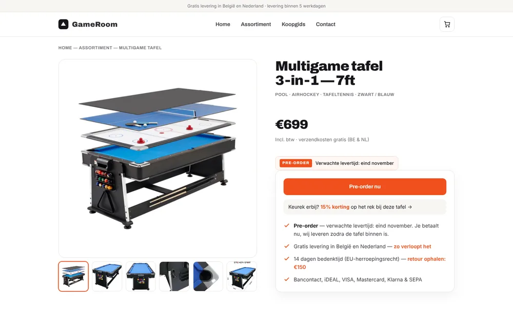Productpagina multigame tafel op degameroom.shop